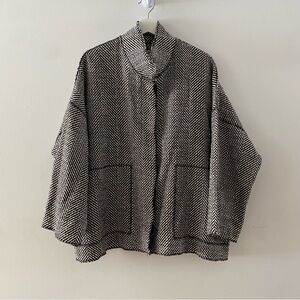 Cameleon Black Wool Herringbone Oversized Sweater Coat Jacket Women’s Size XS